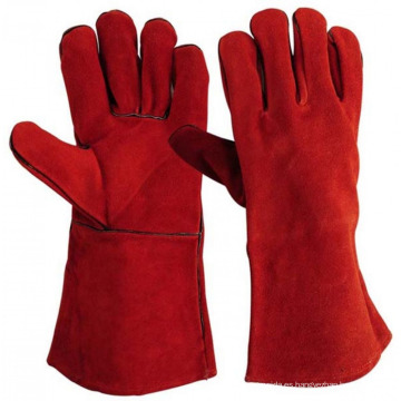 Guantes de guantelete de soldador de trabajo de piel larga divididos vaca roja